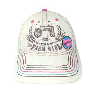 Mechanic Farm Girl Trained & Certified Strapback Hat Tan One Size Adjustable